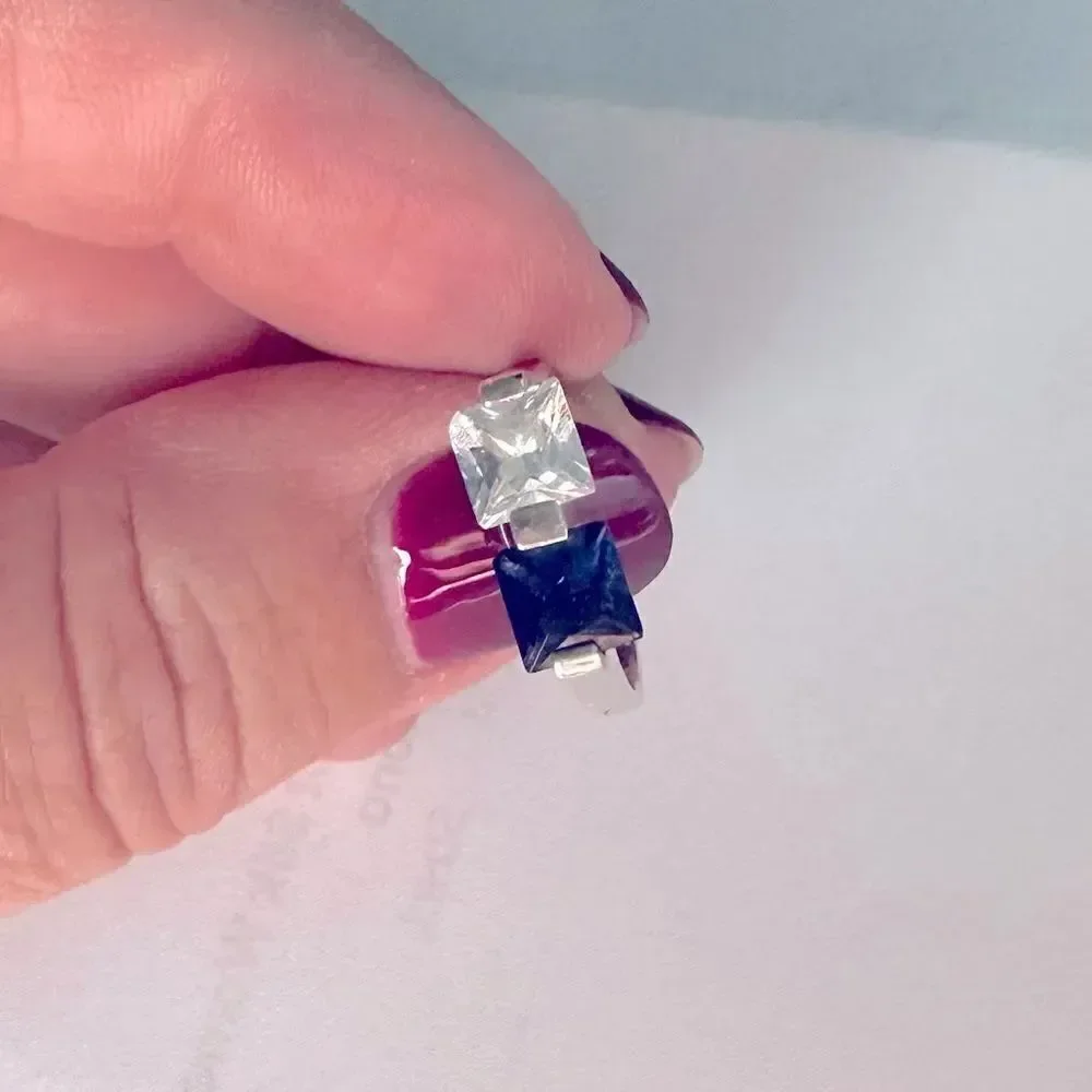 Sterling Silver Vintage Minimalist Ring with Blue and Clear Stones